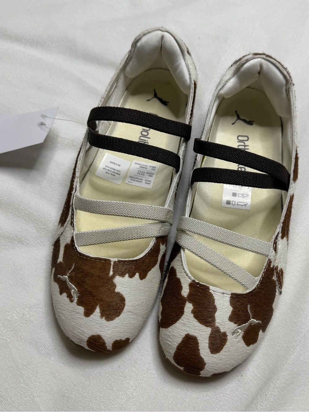 Puma Speedcat Ballet Cow Print Sneaker Flats in Brown, White & Black